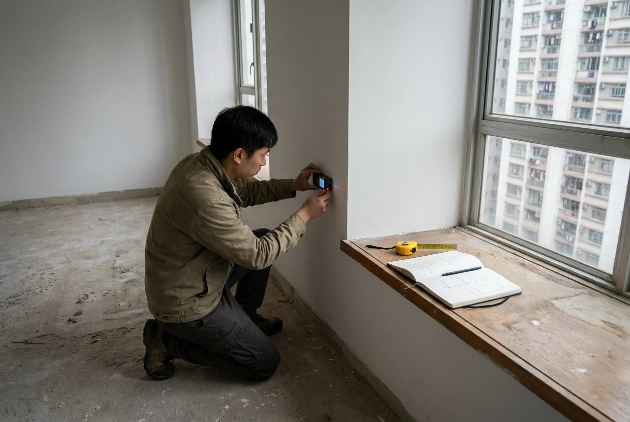 Regina Kwok on a Hong Kong renovation site reviewing progress during the build stage