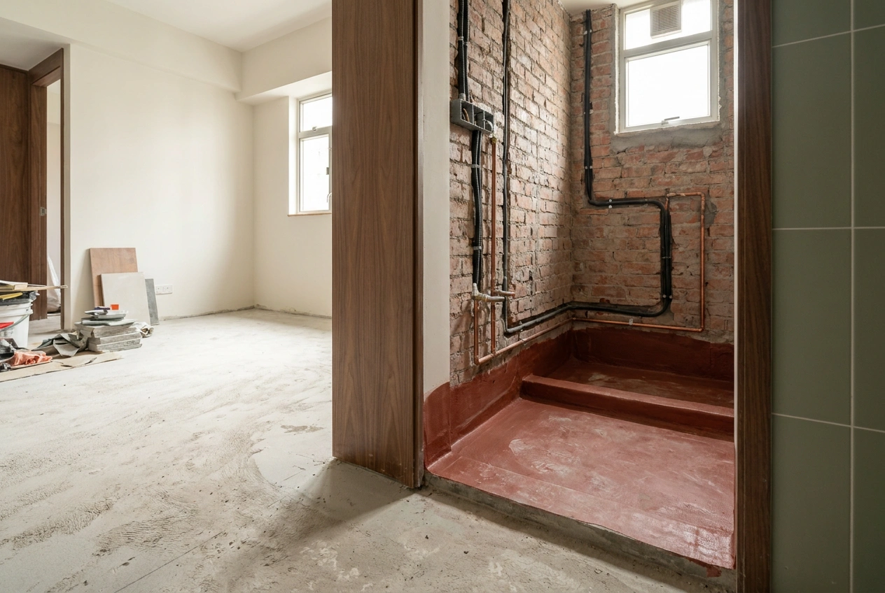 Material and sample shelves at the Artwill studio, illustrating renovation terminology by trade