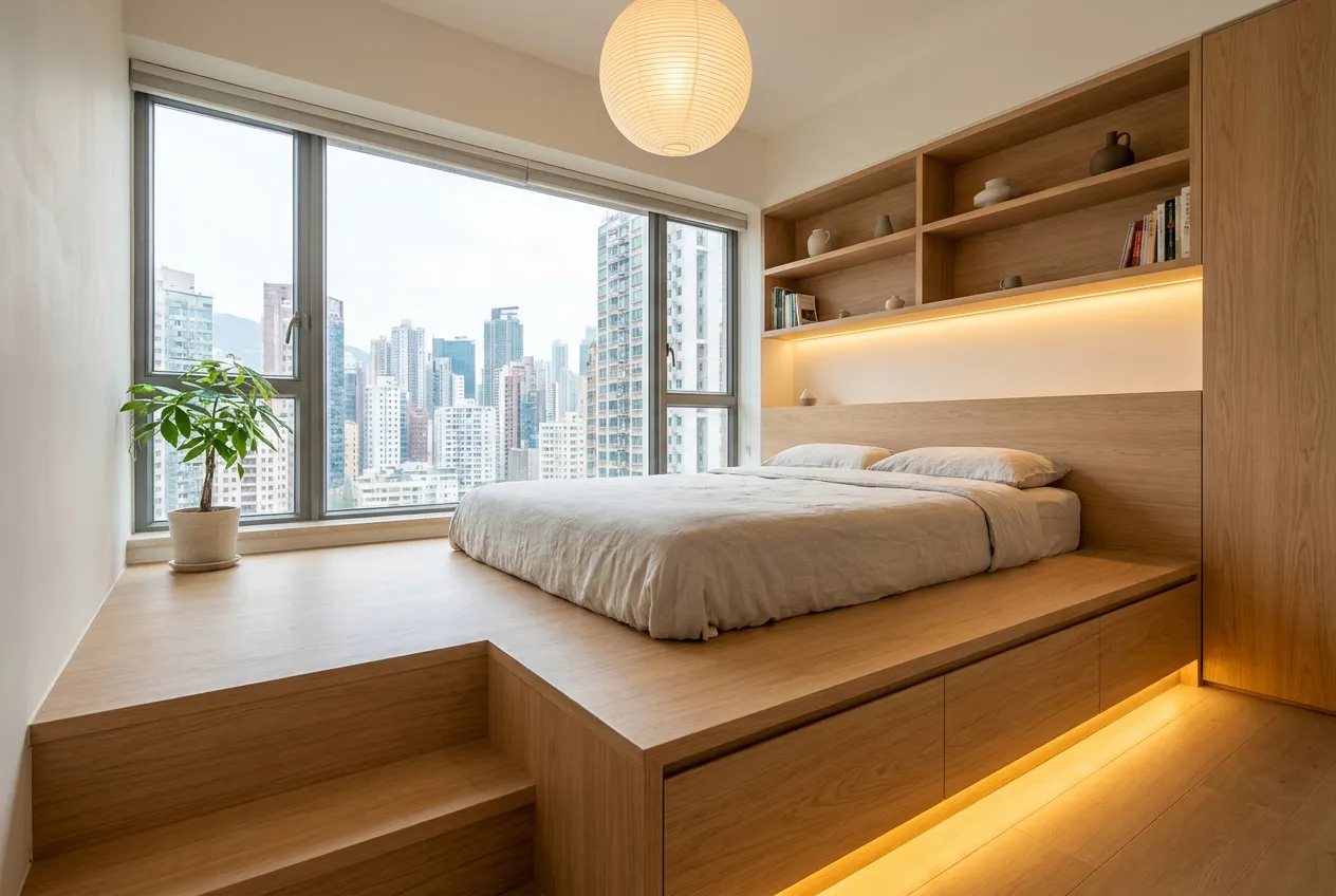 Artwill 工場為香港單位訂造緊嘅地台床木工