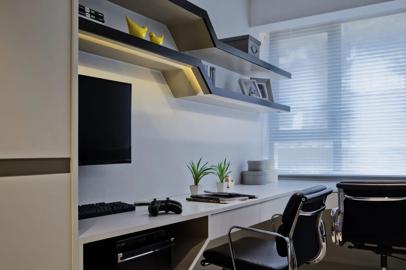 Built-in storage running floor to ceiling in a compact Hong Kong home